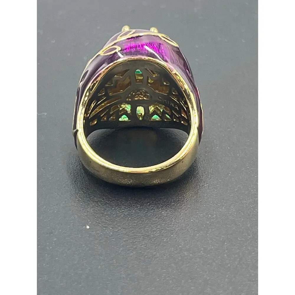 Princess Amanda Borghese Designer Purple Green Enamel‎ Cocktail Ring Sz 8.5